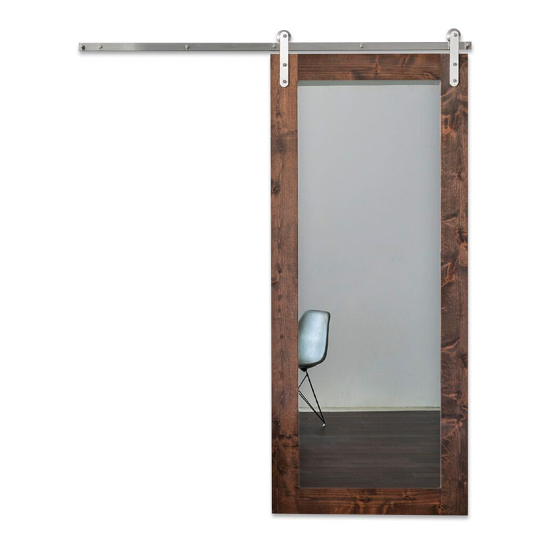 Artisan Hardware Mirrored Wood and Glass Modern Sliding Barn Door without Installation Hardware